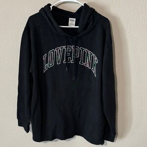 VS Pink L Black Hoodie with plaid LOVE PINK Logo